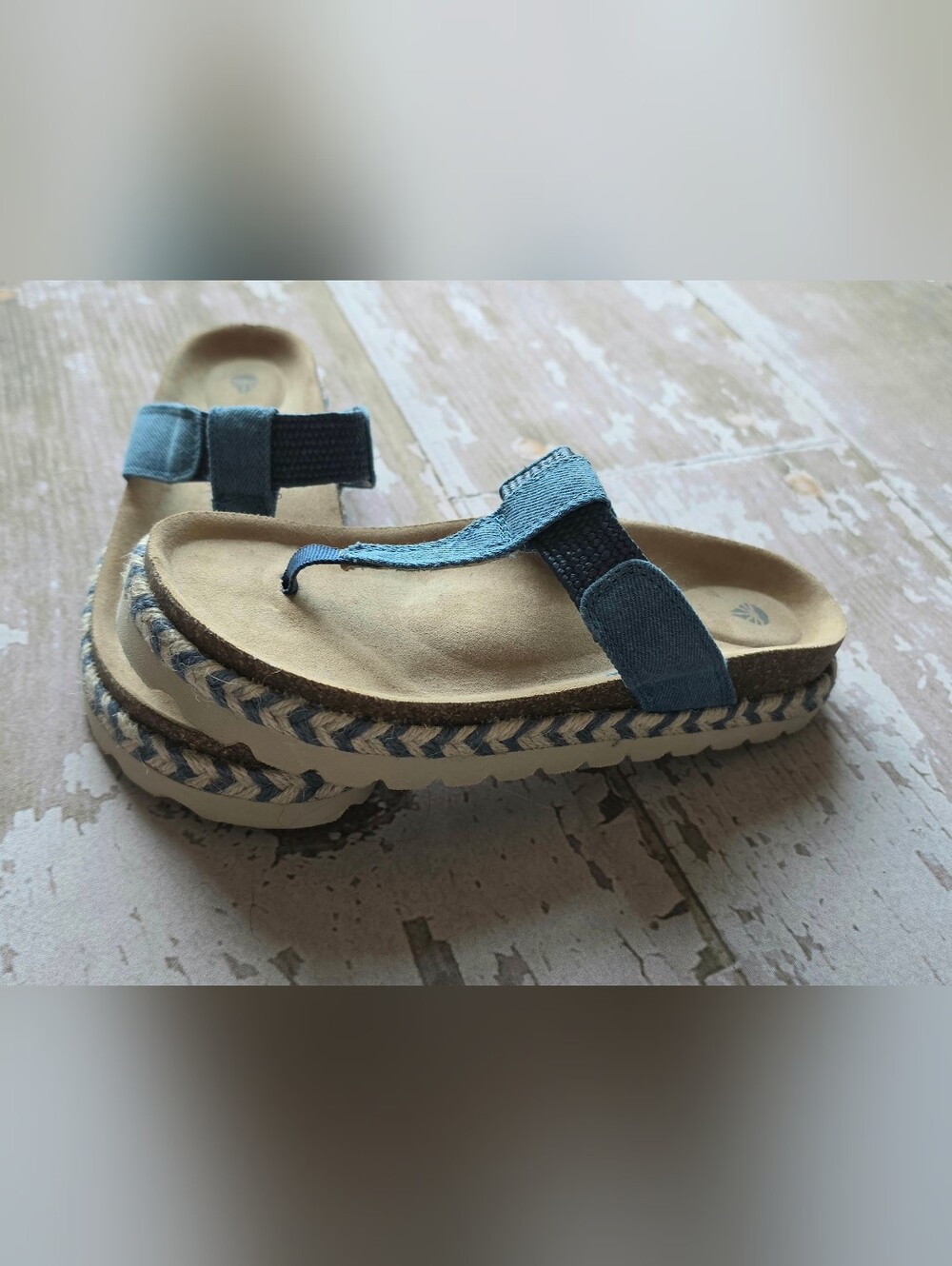 Girls Blue Fabric Toe-Post Platform Sandals Size 3